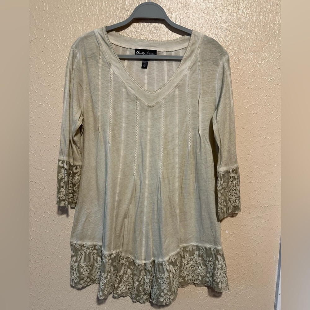 Gretty Zueger Lola Bohemian Embroidered Lace Detail 3/4 Sleeve‎ Tunic Size large